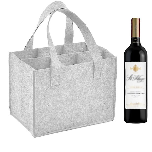 Gjenbrukbare handleposer for reiser, camping og piknik, perfekt gave til vinelskere 6 bottles Light gray