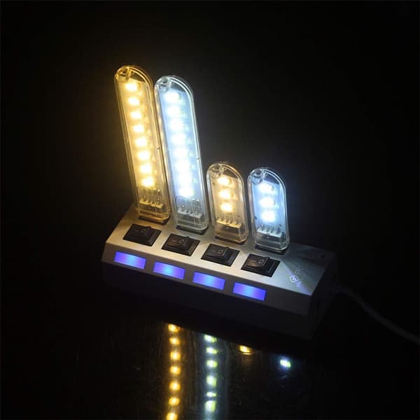 5 stk (Kald Hvit) 5V Mini Bærbar USB Nattlys 8 LED Skrivebord