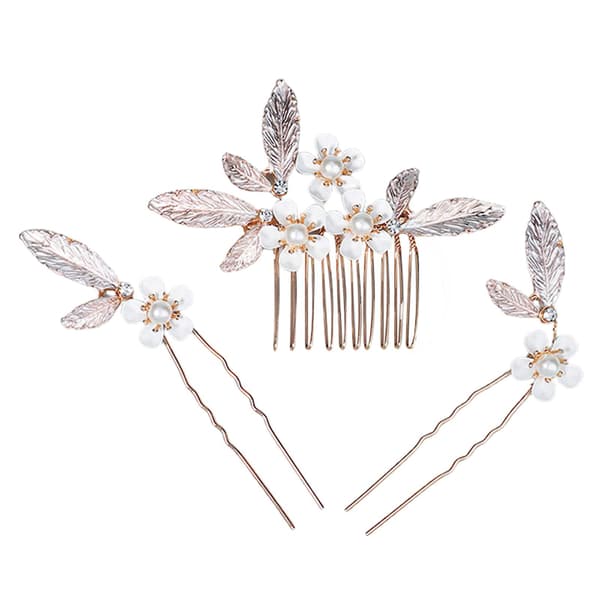 3 stk Blomster U-formede Hårnåler Perle Elegant Hodeplagg For Bryllup Brud Kvinner Hår Smykker