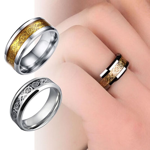 Unisex drakmönster titanstål, ej blekande ring bröllopsband smycken present Golden US 11