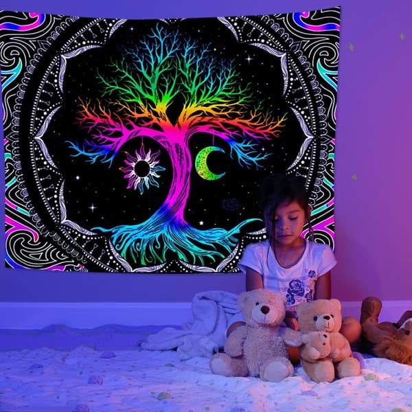 Måne og Sol Mønster Vægophæng Livets Træ UV Fluorescens