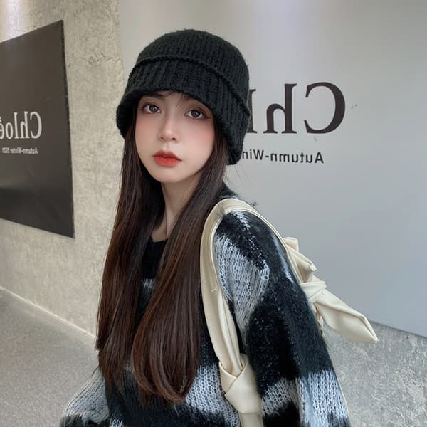 Ull Bucket Hat för Kvinnor Vinter All-match Fiskehatt Passform