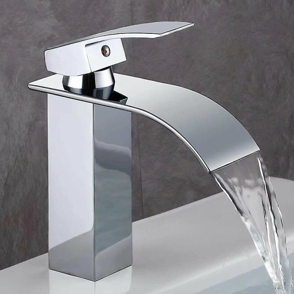 Badeværelsesarmatur, Moderne Design Af Cascade Faucet Vask, Holdbar Kobberventilkrop Design, Krombelagt Messing. Varmt Og Koldt Vand Tilgængeligt