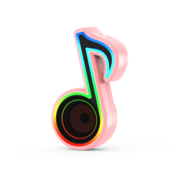 Bluetooth högtalare, skrivbordsljud med liten not, trådlös färgstark RGB-belysning (rosa),