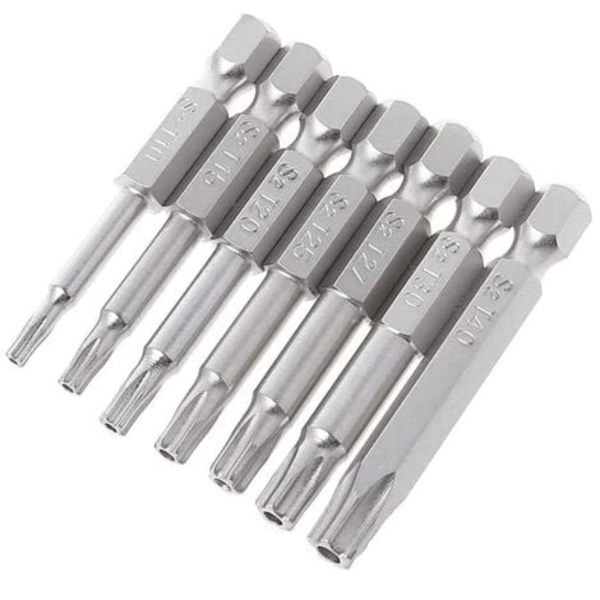 1 Set 7 st Hexskaft Stjärnformade Magnetiska Skruvmejselbitar 6,35 mm Bitsats, S2 Stål T10-T40 Skruvmejselbitar 50 mm med Li