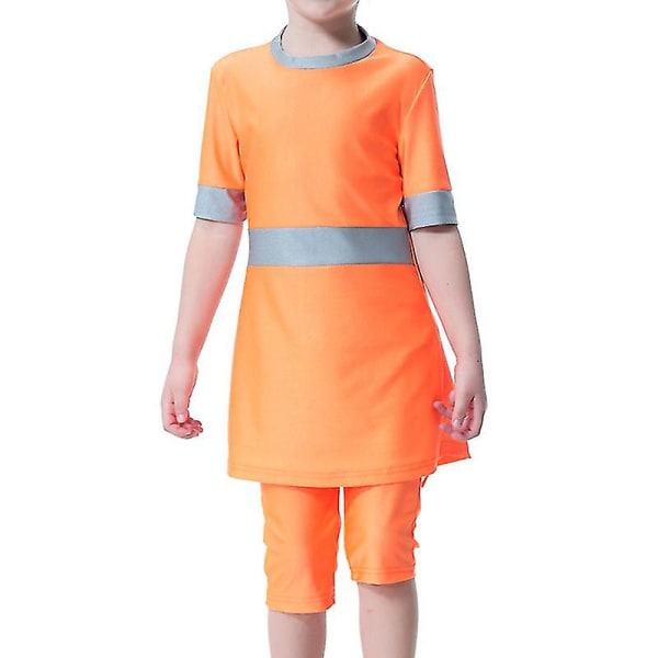 muslimska Barn Flickor Badkläder Islamisk Burkini Modest Baddräkt Simdräkt Orange 9-10 Years