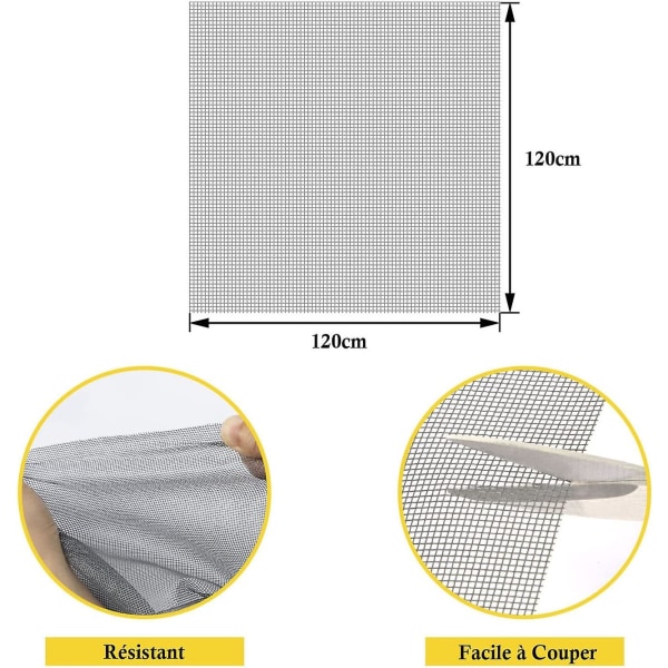 DIY Myggestop til Vindue/Dør, 120x120cm, Rivfast Fint Masket Fiberglassnet, UV-resistent Anti-flue Myggestop til Balkon Dør, Stue