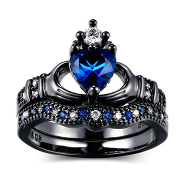 Kvinde Ring Skinnende Rhinestone Rustfrit Letvægts Par Finger Ring Til Valentinsdag Blue US 9