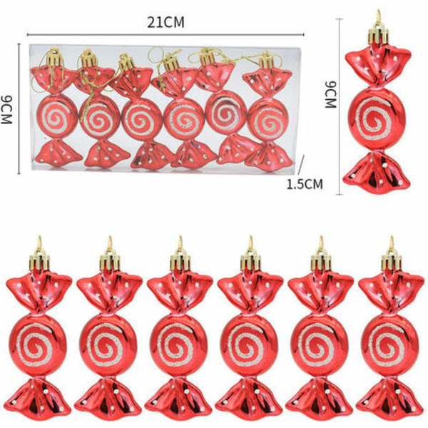 24 st julgodispynt Candy Cane Julgran Glitter Hängande Pynt Plast Pepparkaksvirvlar Deko