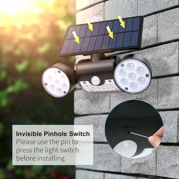 Solcelle Spotlight 2 stk. Menneskekrops Sensor Have Gadelys, Velegnet til have og gård
