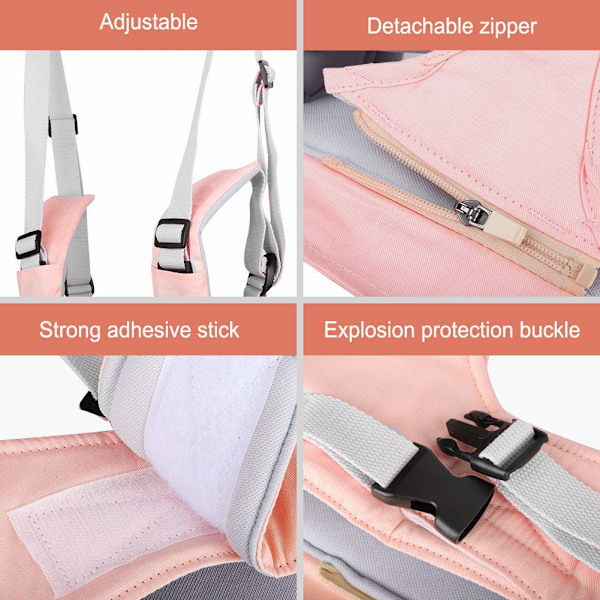 Gåhjælper til stående baby, der hjælper med at lære at gå, sikkerhedsseler til børn 6-24 måneder, funktionel 4 i 1 (Pink),