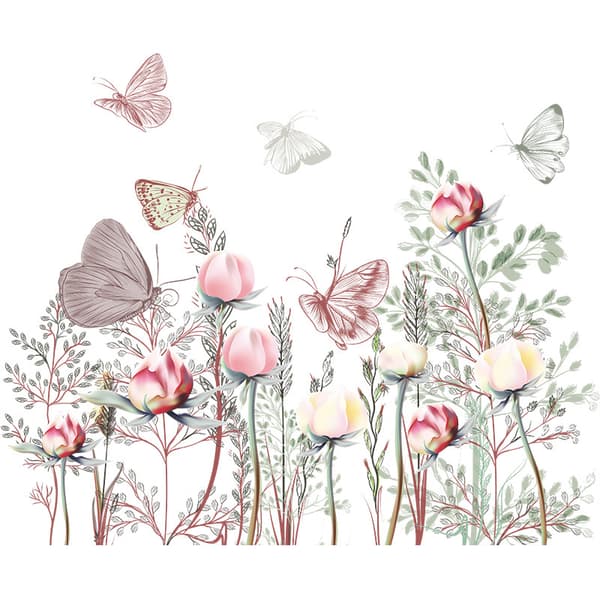 Et sæt elegante og varme farvede malerier, sommerfugleblomster