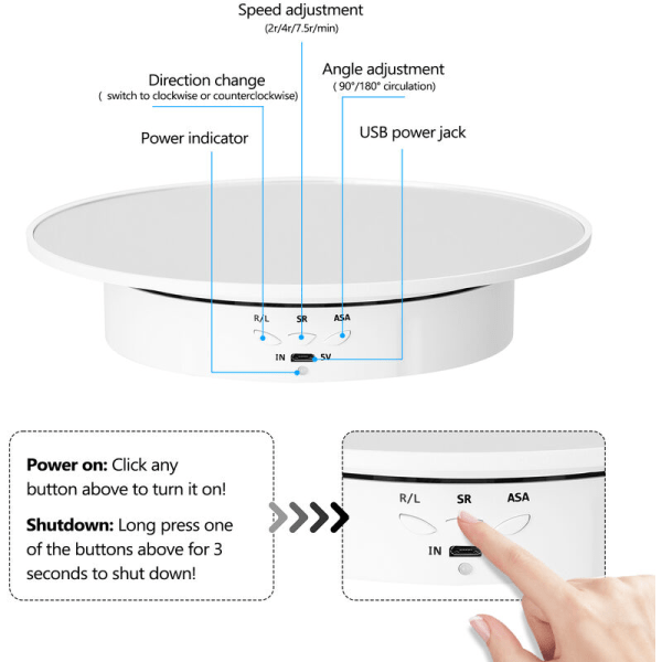 Elektrisk displaystativ, trestegs hastighetsreglering, intelligent laddning (vit spegelyta)