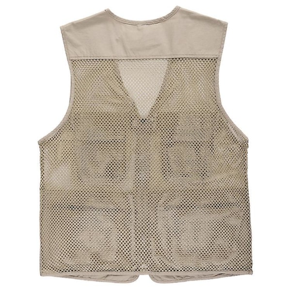 Sommerutendørs Mesh Vest Fotografering Fiske Pustende Bomullsvest Menn&#39;s Casual Multi-lomme Hesteklips Beige L