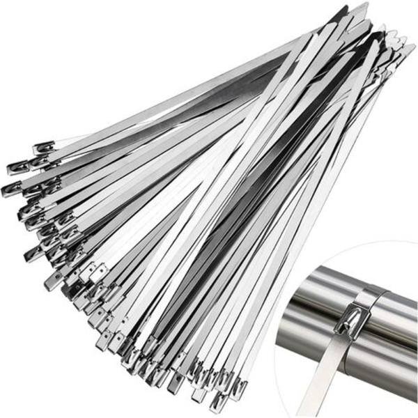 Pakke med 100 rustfrie stålslangeklemmer - 200 x 4,6 mm - Selvlukkende kabelbinderklemmebandasje for hjem, kontor, garasje