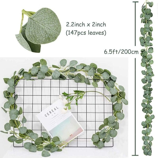 Konstgjord Eucalyptus Grön Löv Girlang, 200cm Handgjord Eucalyptus Vinstock Heminredning, Bröllop Väggdekor, Jul Tab