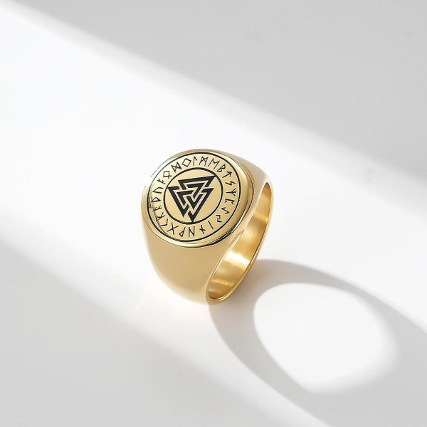 Vikingar Mans Finger Ring Rostfritt Stål Amulettring Triangel Odin Vegvisir Ringar Nordisk Talisman Biker Smycken För Män Gold