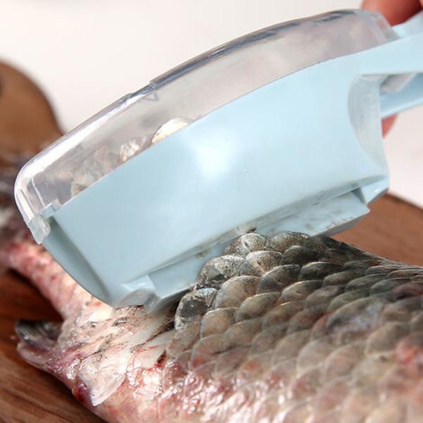 1 st Fiskskalsskrapa, ABS Plast Fiskskalare Fiskskinnsskalare med Transparent Lock för Hem, Kök, Restaurang