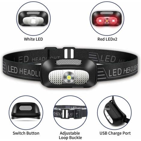 LED-otsavalaisin, 2 kappaletta kevyt USB-ladattava otsalamppu