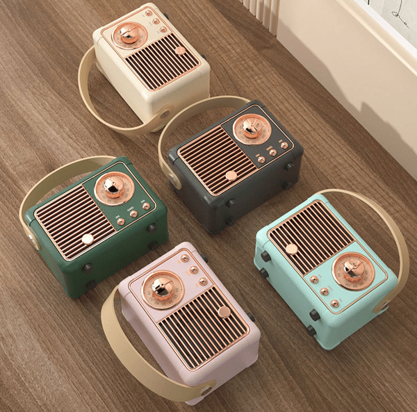 Retro bærbar lyd, nostalgisk mini bluetooth-høyttaler (rosa),