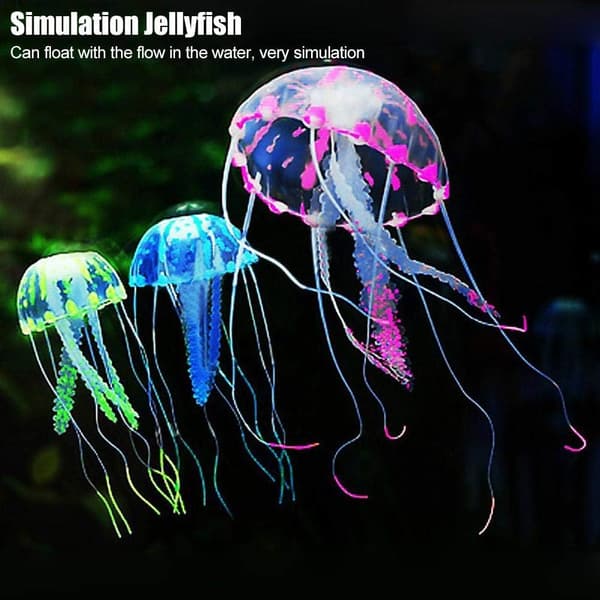 4 stk. simulerede vandmænd, akvariedekorationer, selvlysende