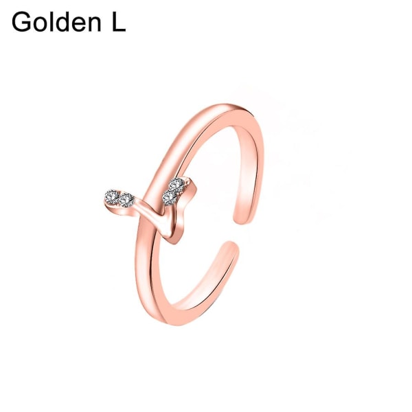 Mode Kvinnor Enkel A Till Z Engelska Alfabetet Bokstav Rhinestone Öppen Ring Smycken Rose Gold L