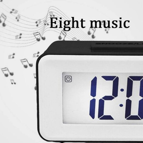 Litthing Digital Väckarklocka Digital LED-klocka Väckarklocka Datum Temperatur Snooze 8 Musik Sömn Batteridriven (Svart)