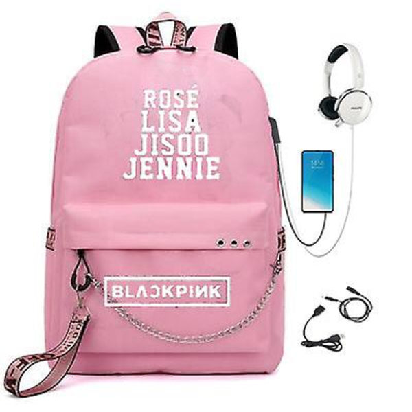 Blackpink Park Caiying Lisa Sama Backpack Oppilaiden Koululaukku Korean Versio USB Latauslaukku Mukautettava - PINK PINK