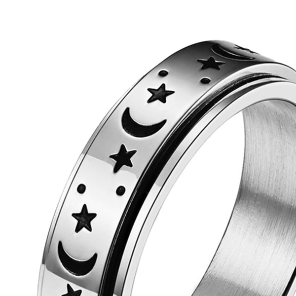 Bröllopsring Stjärna Måne Roterbar Unisex Rund Matchande Finger Ring För Dejting Silver US 8