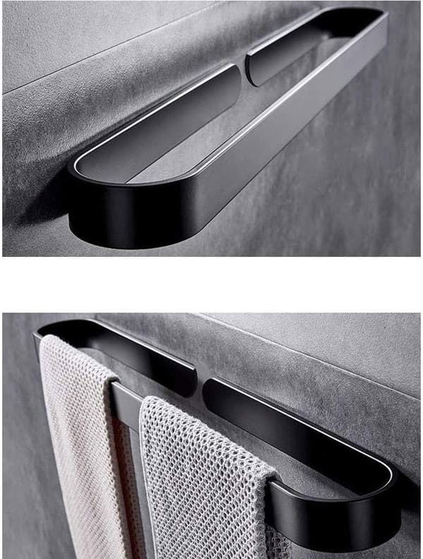 Solid Håndklædeholder Fortykket Sort Rustfri Aluminium Håndklædeholder Vægmonteret Håndklædeholder—60cmSort,