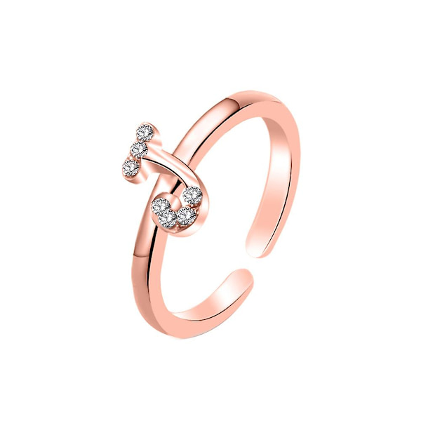 Muodin naiset yksinkertainen A-Z englanninkielinen aakkosten kirjain strassinen avoin sormus koru Rose Gold I