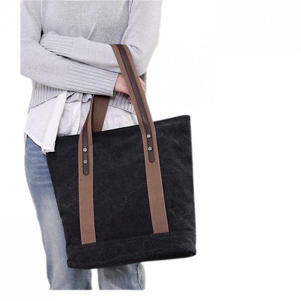 Dametasker i Canvas Skuldertaske Retro Casual Håndtasker Arbejdstaske Tote Punge A916-354 black
