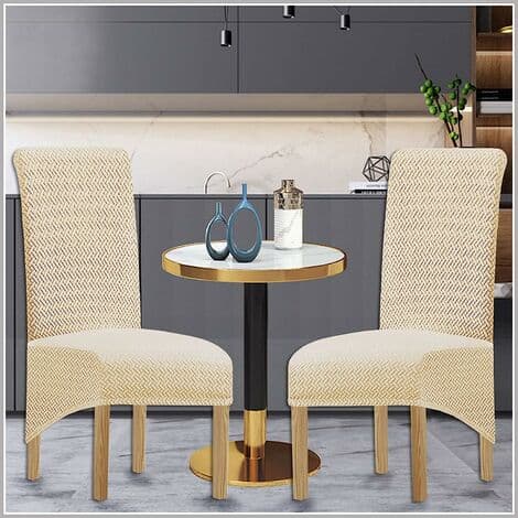 Stor Stretch Jacquard Spisestoltrekk (Beige1, 2 stk)