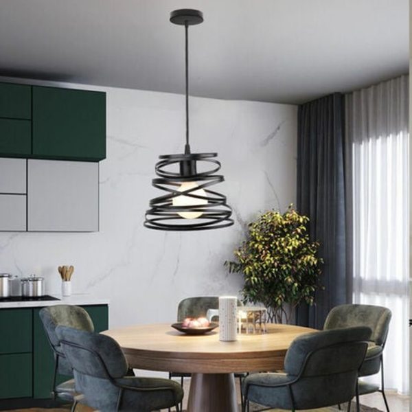 Modern kreativ hängande ljuskrona sovrum vardagsrum retro industriell smidesjärn fjäder dekorativ upphängning - B