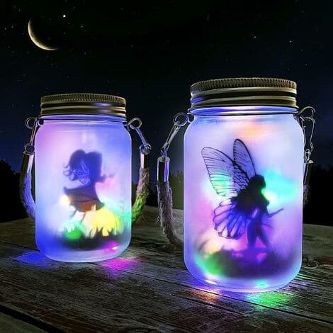 Solcellelykt, Solcelle Mason Jar Lampe Hagedekorasjon (Fargerik)