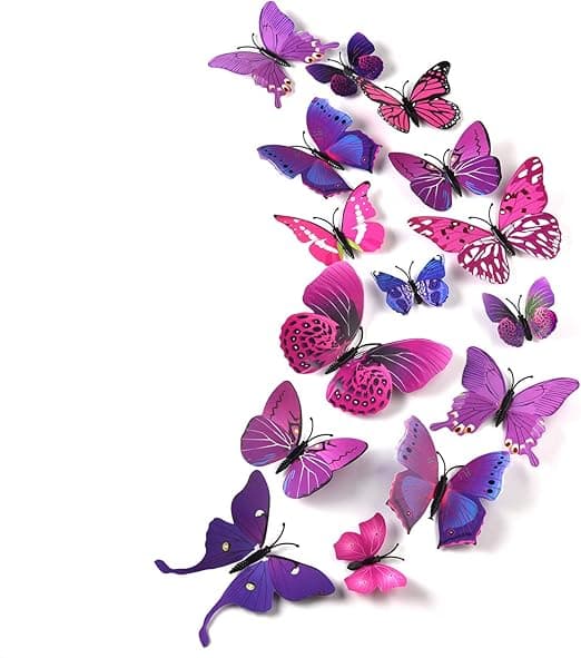2 sarjaa purppuraisia 3D-simulaatioperhosseinätarroja, 3D