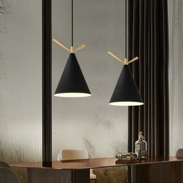 Modern LED-pendellampa i smidesjärn E27 sovrum vardagsrum bar dekoration pendellampa - Svart