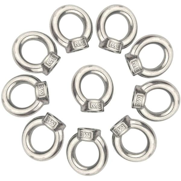 M8 Løfteøye Mutter 10 Stykker 304 Rustfritt Stål Øye Mutter Sølv Hunn Ring Mutter Festemiddel Gjenget Mutter Løfte Ring Øye B