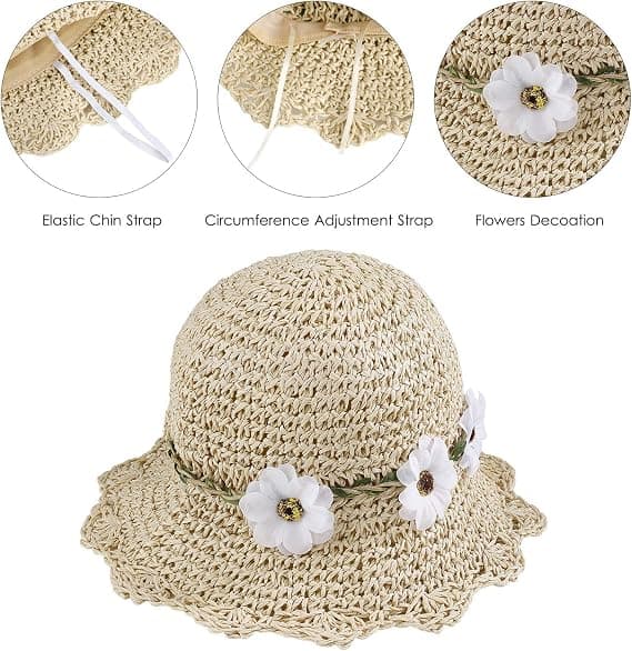 50-52cm Stråhatter Jenter Sammenleggbar Solhatt med Blomster