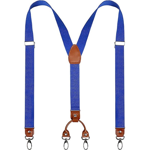 Herre Y-rygg 4 metallklips elastiske brede bukseseler Perfekt for både casual og formell$justerbare elastiske bukseseler for menn og kvinner Blue