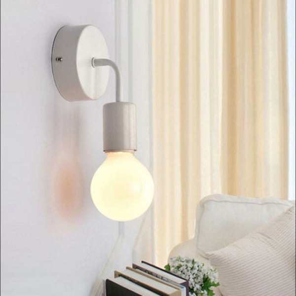 Indendørs væglamper i metal og træ - E27 vægbelysning til soveværelse, badeværelse (træholder - hvid)