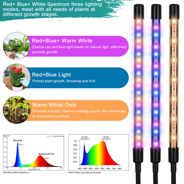 Växtljus, odlingsljus med stativ, 80 lysdioder Plant trädgårdsodling växtljus blommande 4 huvuden fullspektrum växtljus,