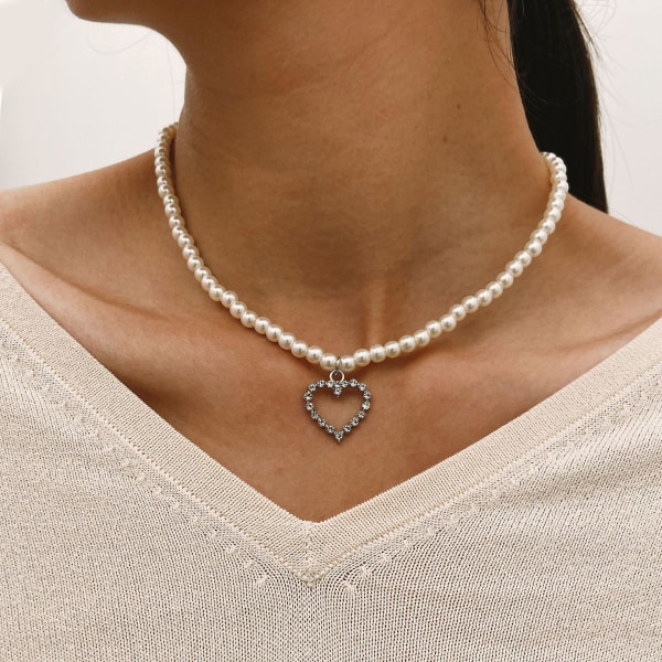 Halsband Heart Pearl Modesmycken B1709