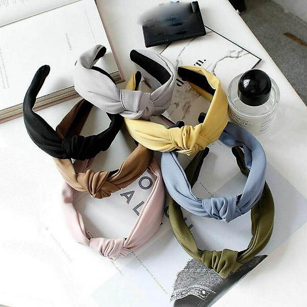 Cutewomen2020 Bando R Wanita, Ikat Kepala Pita Simpul Silang Lebar, Bando Rambut Kuning