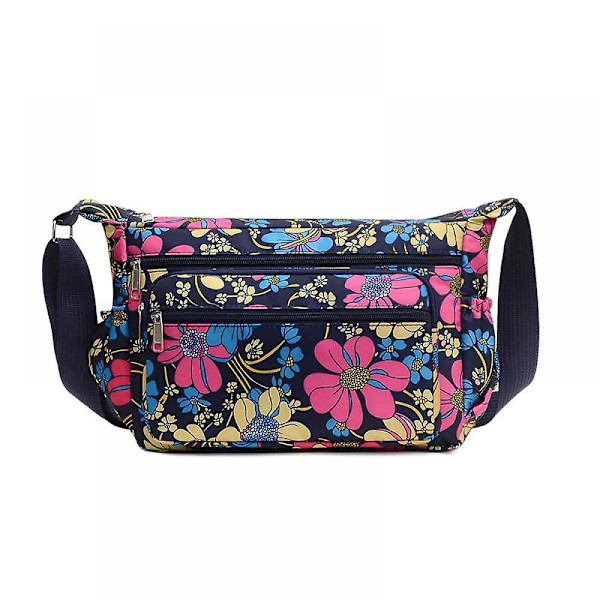 Dam Messenger Bag i Oxfordtyg, Casual Diagonal Blommig Tygväska, Myntplånbok A916-1197 A