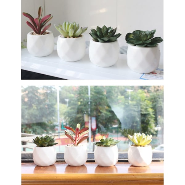 4 stk. Simulerede Mini Sukkulenter i Potter, Grønne Planter i Potter (PAT11)