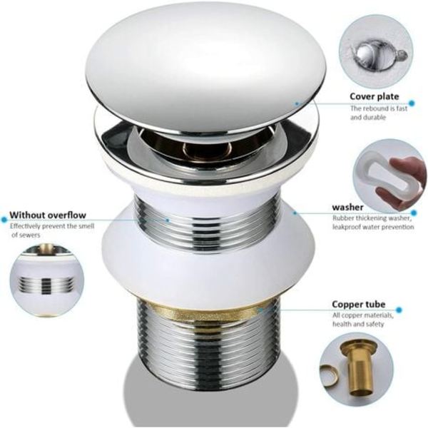 Pop Up Sink Plug Automatisk Plugg Messing Avløpssystem Utstøtbart Avløpsplugg Universal Avfallsplugg