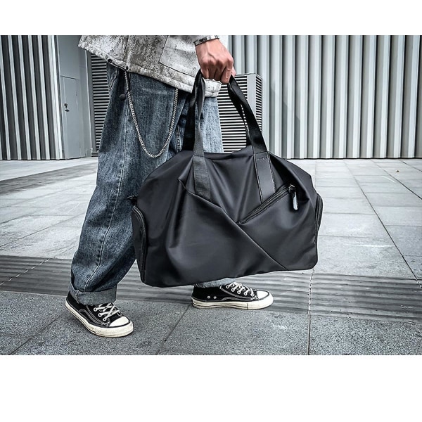 Bagageväska, kortdistans portabel resväska för män Multifunktionell våt och torr Separation Vattentät sportväska svart