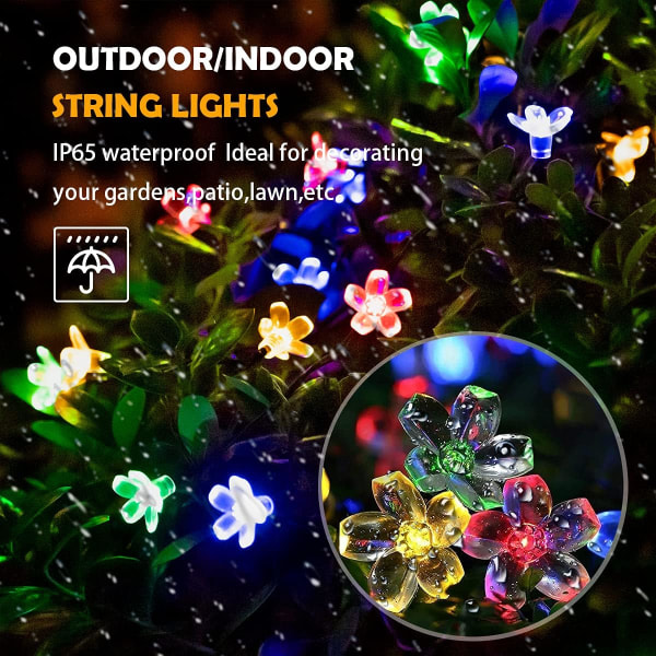 Solar Sakura String Light 8 funksjon vanntett utendørs hagedekorasjon, farge [7m 50leds],