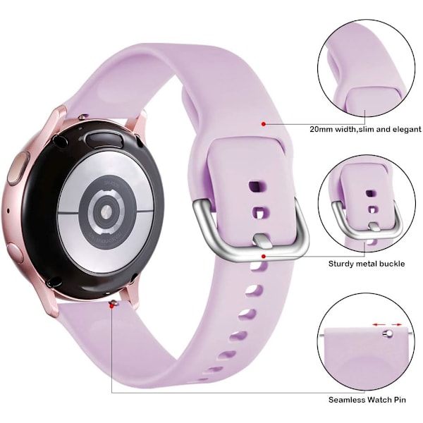 Rem til Samsung Galaxy Watch Active / Active2 40mm / 44mm, 20mm bløde silikone-erstatningsremme kompatibel med Samsung Galaxy Watch 42